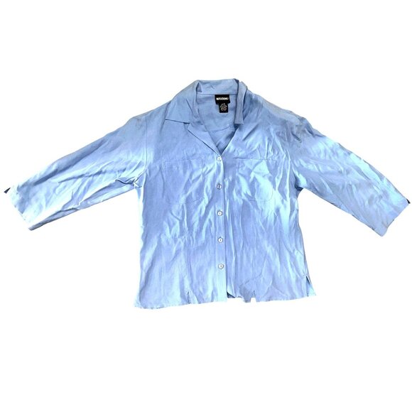 Notations Medium Blue Silk Button Blouse Coastal Minimalist Chic Resort Citycore - Picture 8 of 8